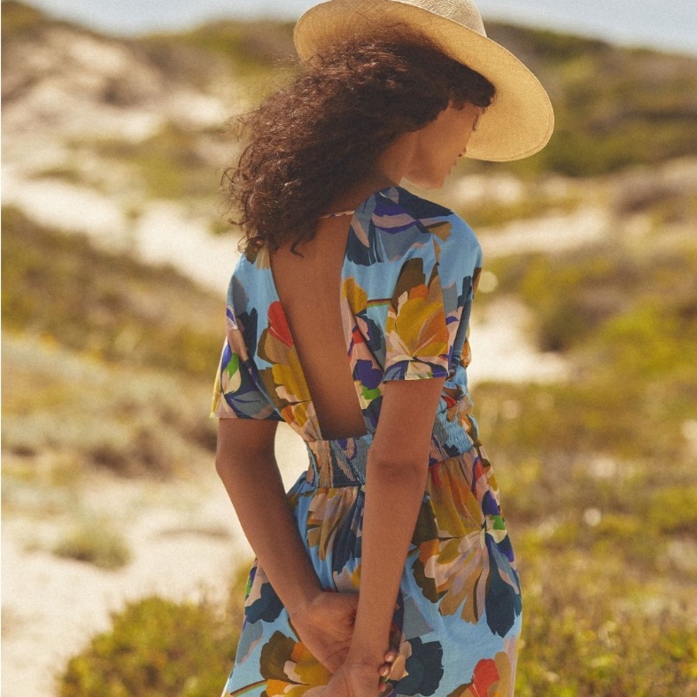 NEW Anthropologie Blue Floral Swim Coverup - Picture 5 of 7